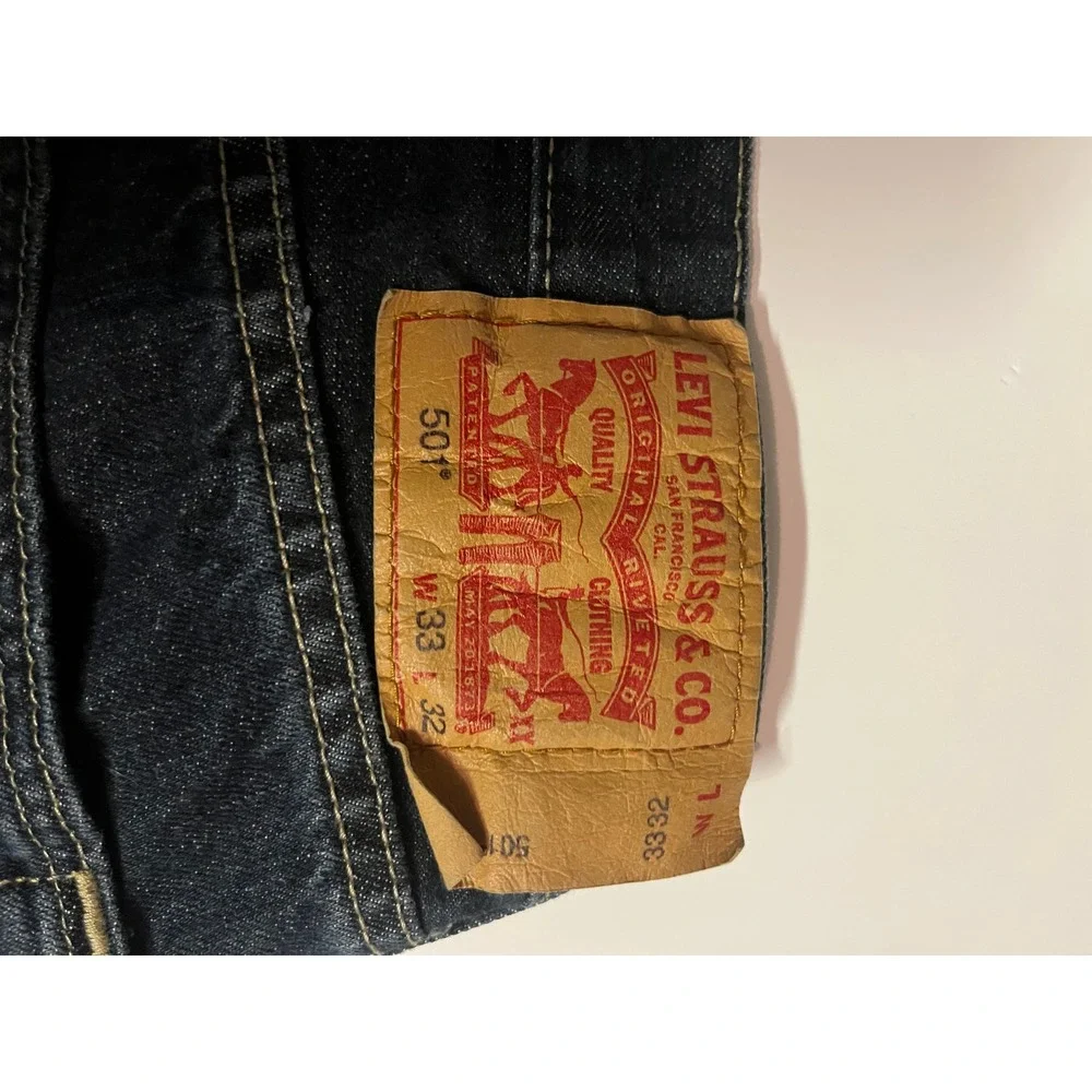 Levis 501 Original Fit Mens Dark Wash Indigo Button Fly Straight Leg Jeans 33x32